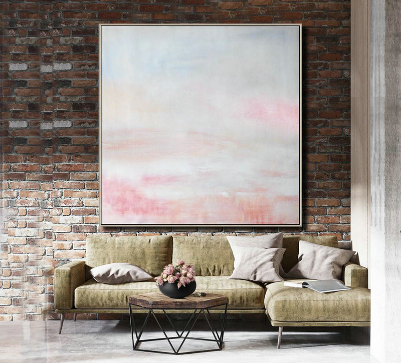 Huge Abstract Painting On Canvas,Oversized Abstract Painting,Oversized Custom Canvas Art,White,Gray,Pink.etc